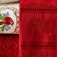 Jogo De Banho Bordado Ponto Russo Algodão 5 Peças Vermelho-palha - 4