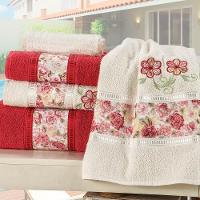 Jogo De Banho Passione Bordado Algodão 5 Peças Vermelho-palha - 1