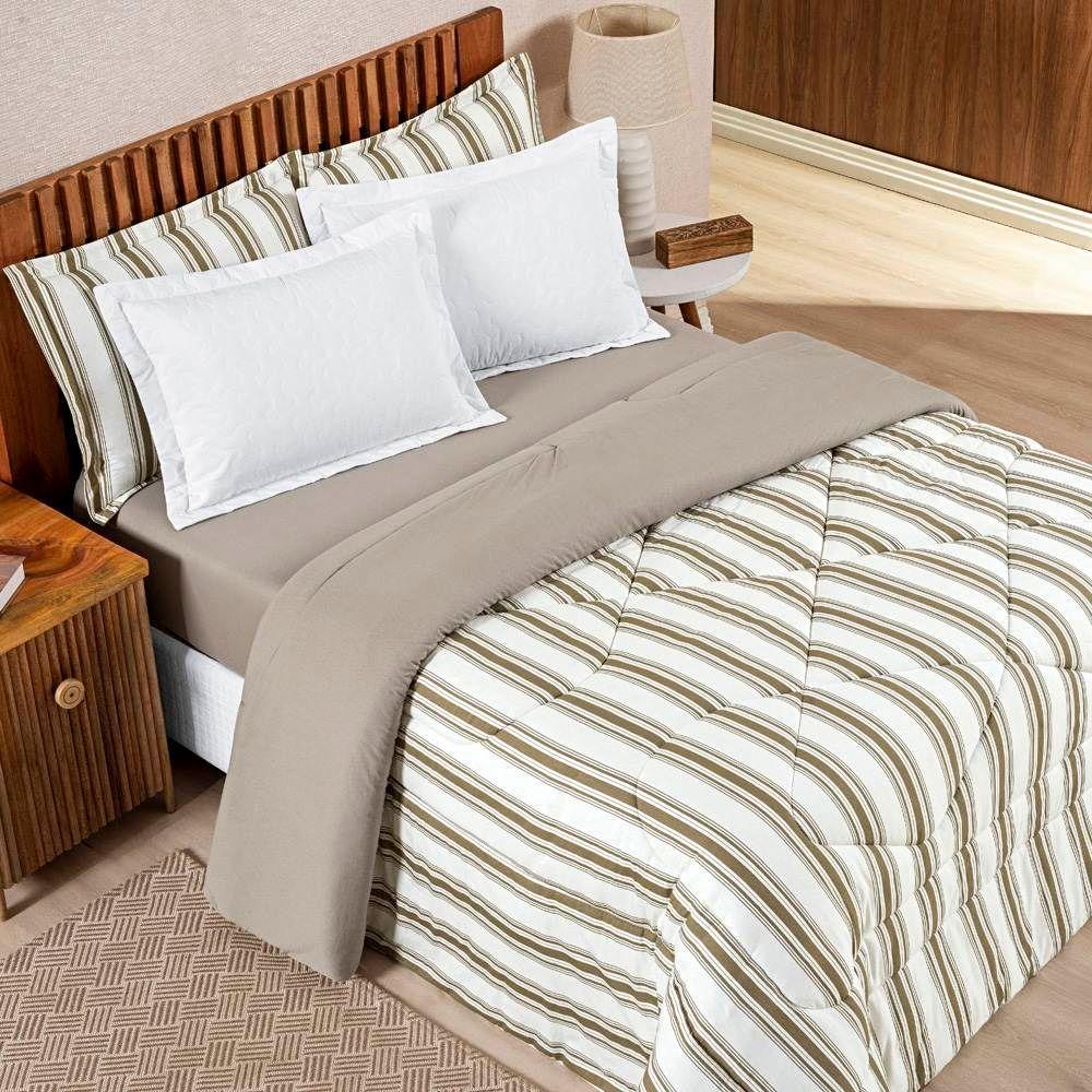 Edredom Queen Dupla Face Marim Malha 100% Algodão 1 Peça Caqui - 1