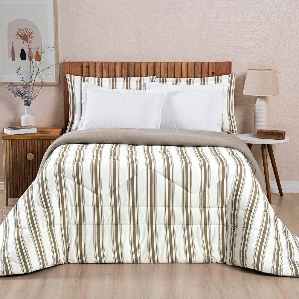 Edredom Queen Dupla Face Marim Malha 100% Algodão 1 Peça Caqui - 3