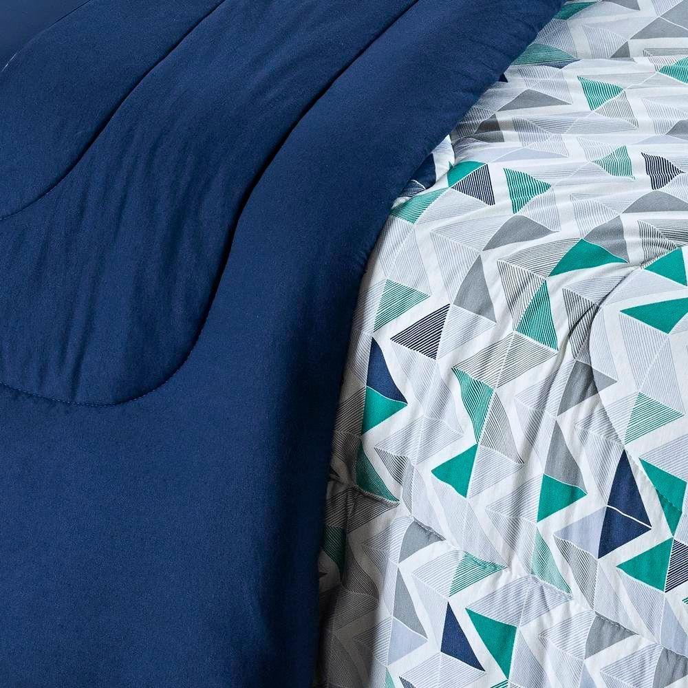 Edredom King Dupla Face Quality Malha 100% Algodão 1 Peça Geometrico Azul - 2