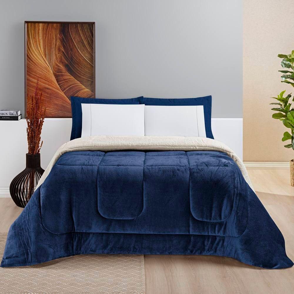 Edredom Queen Coberdrom Sherpa-mantinha Everest 1 Peça Marinho - 2