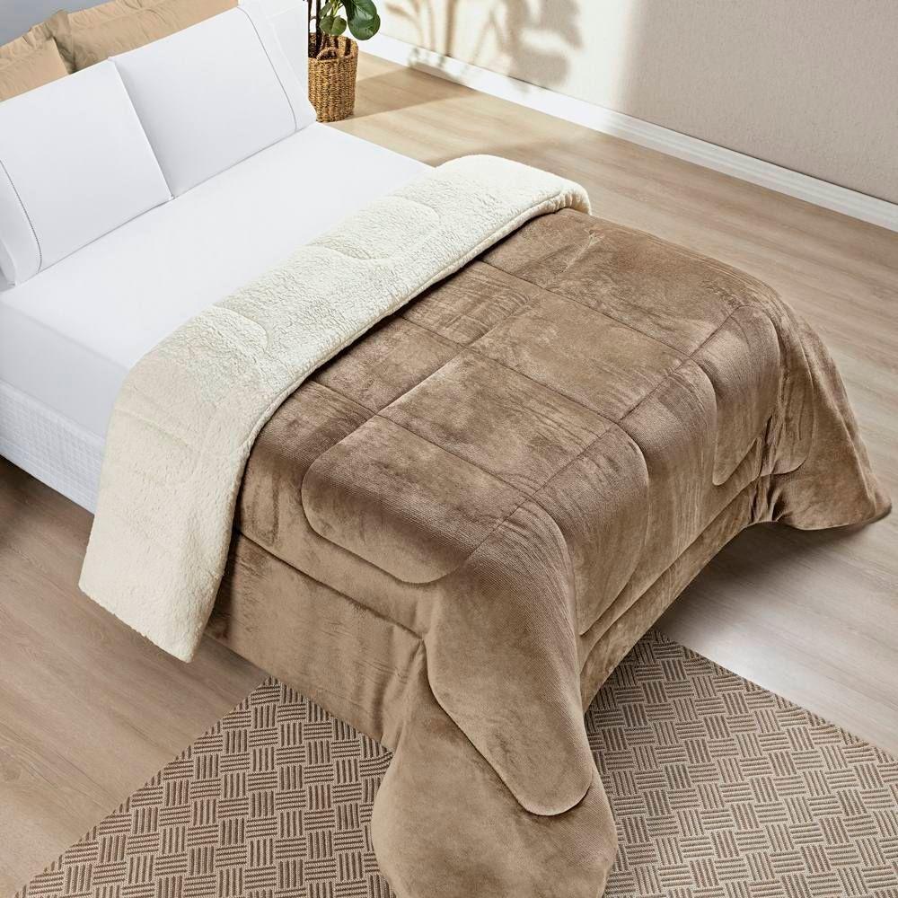 Edredom Casal Padrão Coberdrom Sherpa-mantinha Everest 1 Peça Caqui - 1