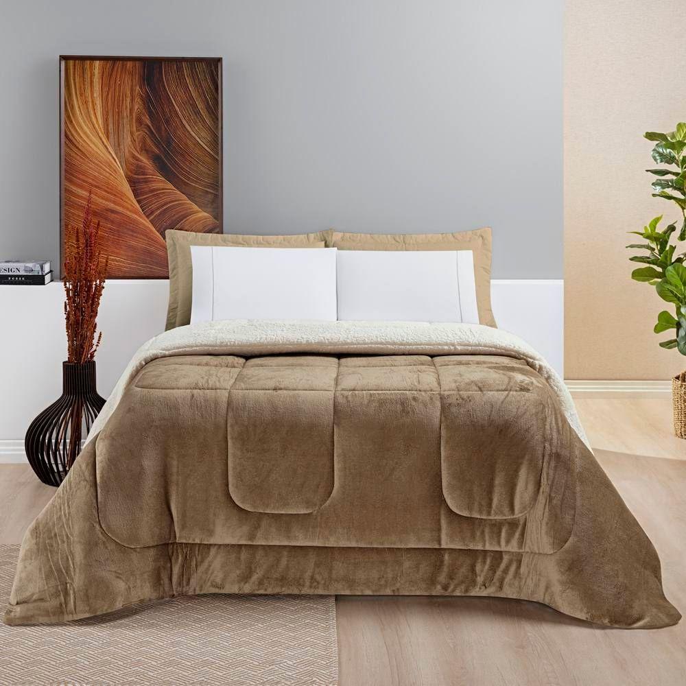 Edredom Casal Padrão Coberdrom Sherpa-mantinha Everest 1 Peça Caqui - 2