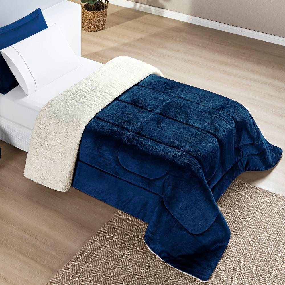Edredom Solteiro Coberdrom Sherpa-mantinha Everest 1 Peça Marinho - 1