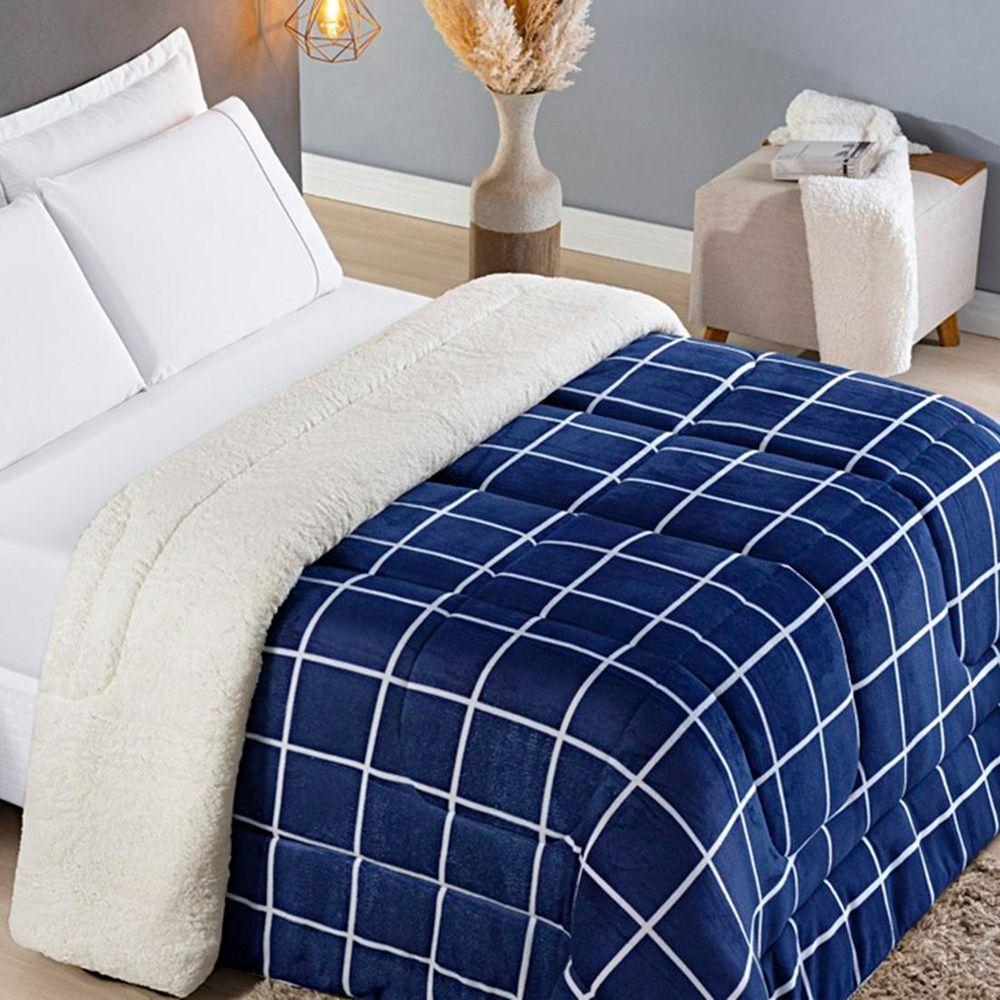 Edredom Queen Coberdrom Sherpa-mantinha Austin 1 Peça Marinho - 1