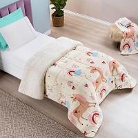 Edredom Solteiro Coberdrom Kids Sherpa-mantinha 1 Peça Unicornio - 1