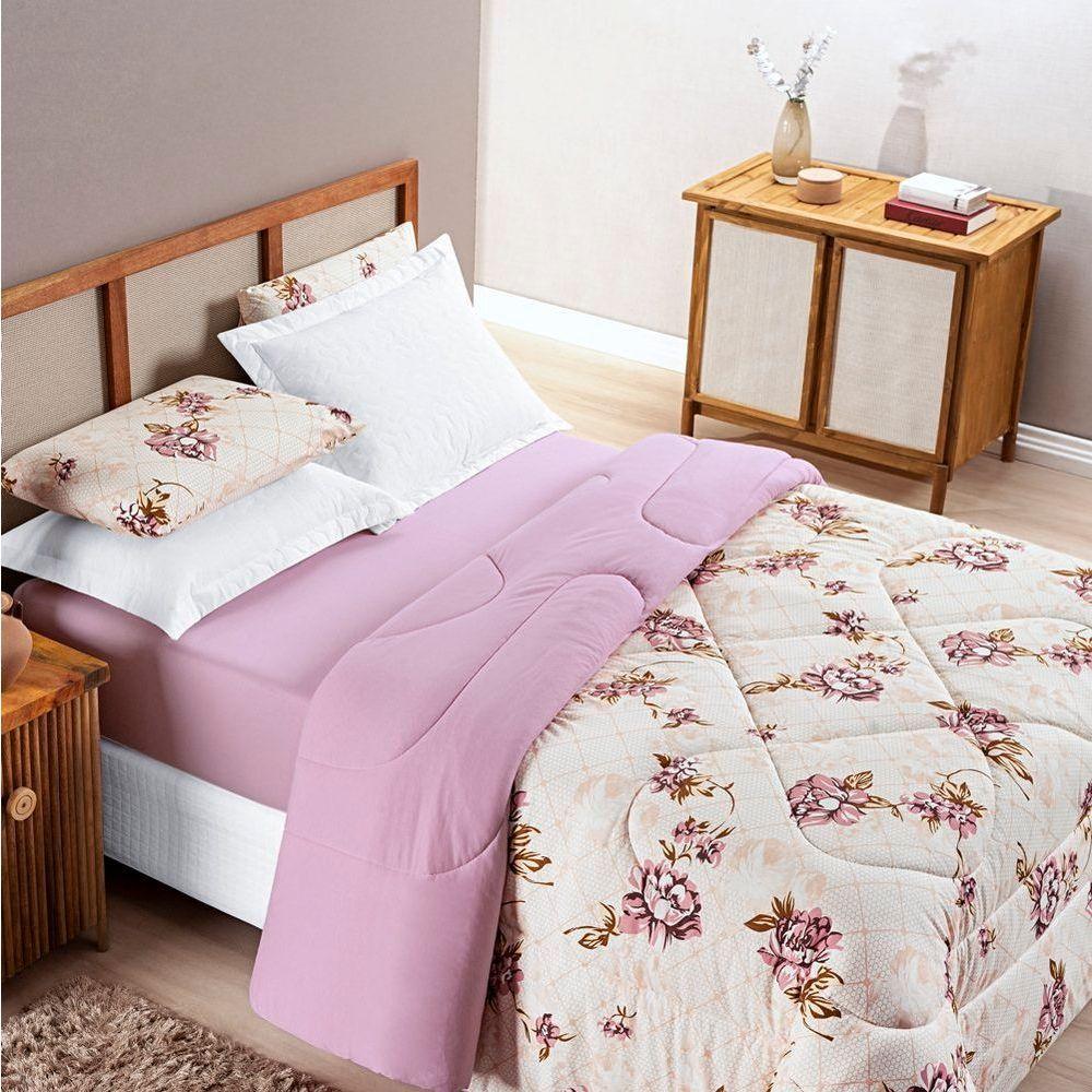 Edredom King Dupla Face Quality Malha 100% Algodão 1 Peça Rose - 1