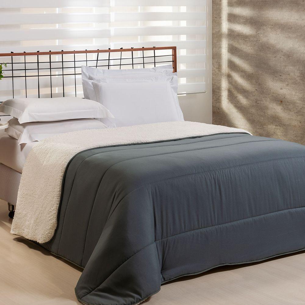 Edredom Queen Coberdrom Flupy Percal-sherpa 1 Peça Chumbo - 1