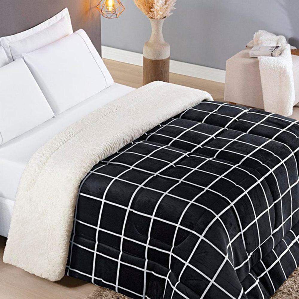 Edredom Queen Coberdrom Sherpa-mantinha Austin 1 Peça Preto - 1