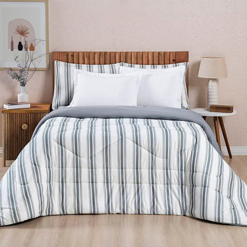 Edredom Queen Dupla Face Marim Malha 100% Algodão 1 Peça Cinza - 3