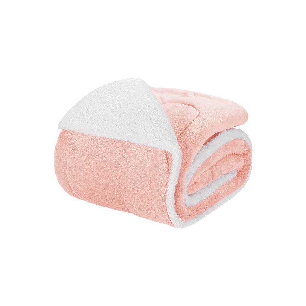 Edredom Queen Coberdrom Noruega Sherpa-mantinha 1 Peça Rosa - 1