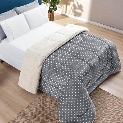 Edredom Casal Padrão Coberdrom Sherpa-mantinha Petit Poa 1 Peça Cinza