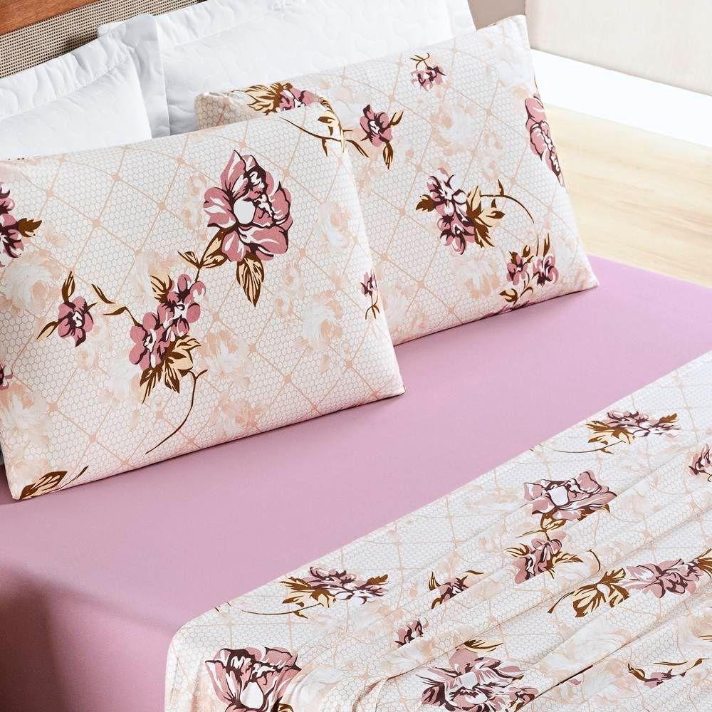 Jogo De Lençol King Quality Malha 100% Algodão Estampado 4 Peças Rose - 2