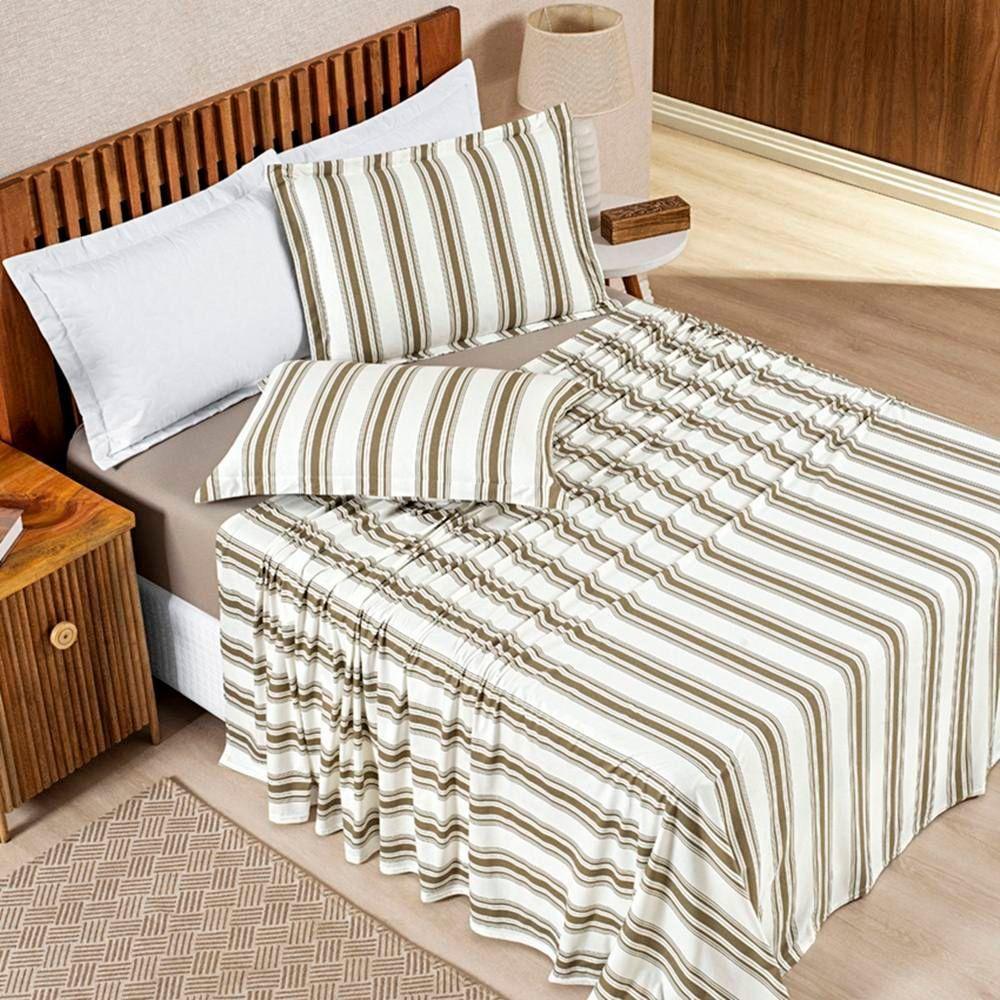 Jogo De Lençol Casal Padrão Marim Malha 100% Algodão Estampado 4 Peças Caqui - 1
