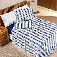 Jogo De Lençol Casal Padrão Marim Malha 100% Algodão Estampado 4 Peças Marinho - 1