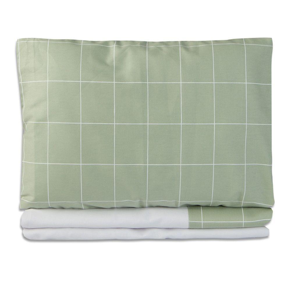 Kit Para Berço Jogo De Lençol Com Rolinhos 100% Algodão 7 Peças Grid Verde - 4