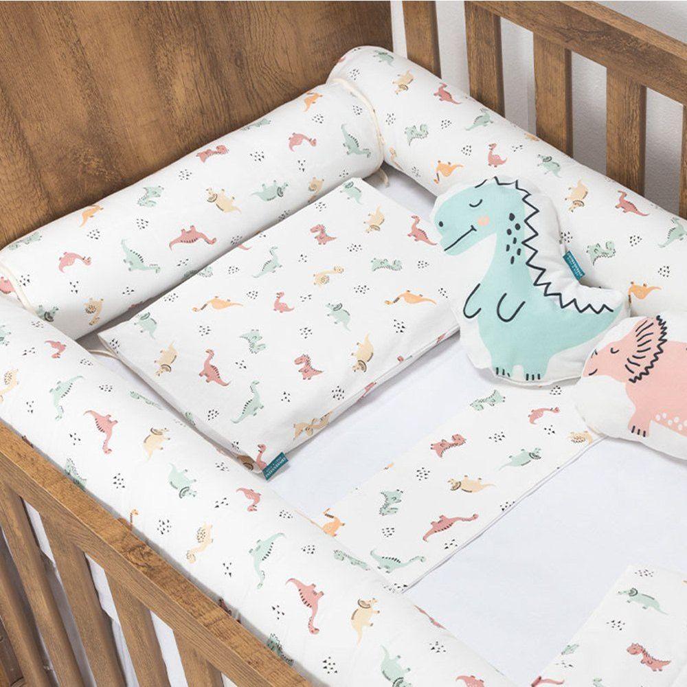 Kit Para Berço Jogo De Lençol Com Rolinhos 100% Algodão 7 Peças Dinossauros - 1