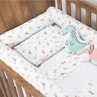 Kit Para Berço Jogo De Lençol Com Rolinhos 100% Algodão 7 Peças Dinossauros - 1