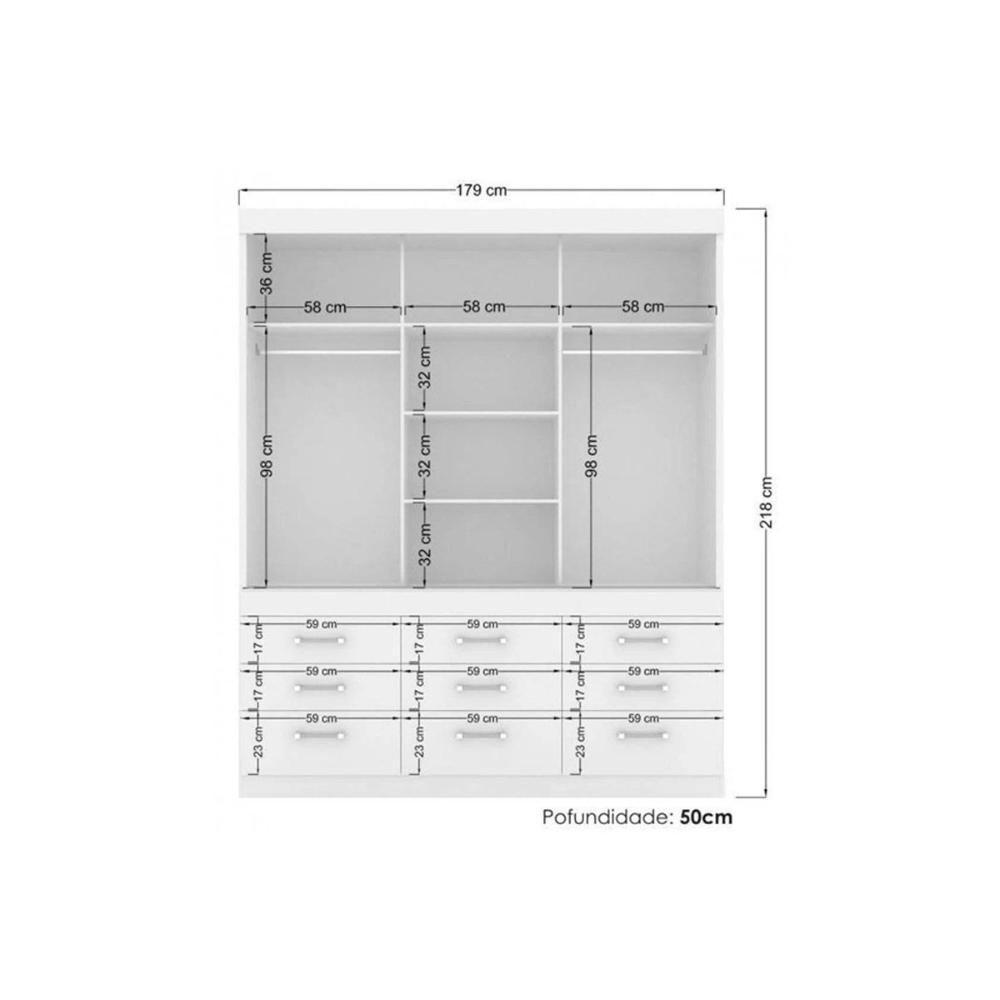Guarda Roupa 3 Portas de Correr e 9 Gavetas c/ Espelho e Pés Click 3.9 Jatoba/Grafitte - Santos Andirá - 4