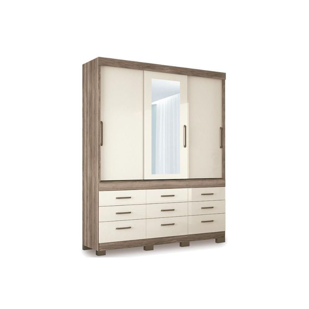 Guarda Roupa 3 Portas de Correr e 9 Gavetas c/ Espelho e Pés Click 3.9 Jatoba/Grafitte - Santos Andirá - 5