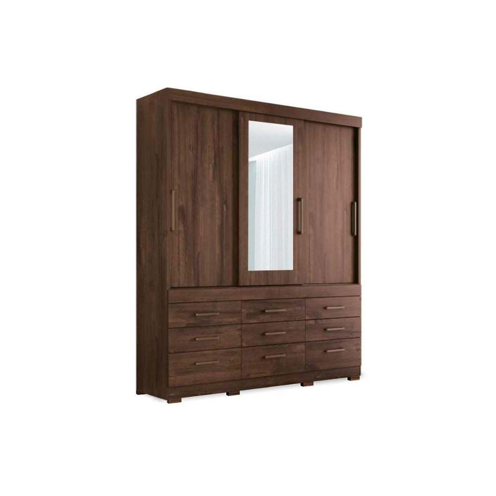 Guarda Roupa 3 Portas de Correr e 9 Gavetas c/ Espelho e Pés Click 3.9 Jatoba/Grafitte - Santos Andirá - 7