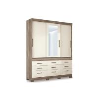 Guarda Roupa 3 Portas de Correr e 9 Gavetas c/ Espelho e Pés Click 3.9 Jatoba/Grafitte - Santos Andirá - 5