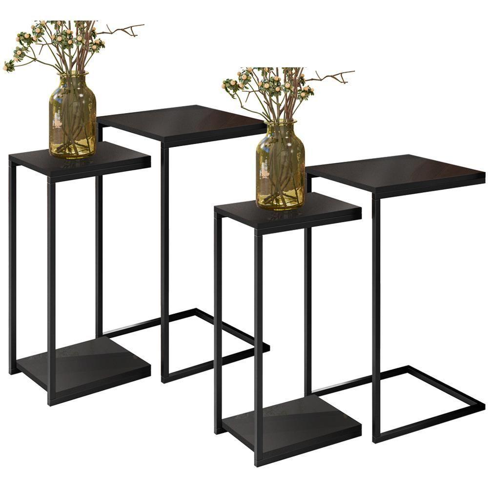 02 Conjuntos De Mesas Laterais Industrial D01 Design Preto - 1