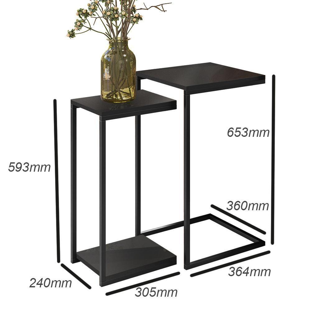 02 Conjuntos De Mesas Laterais Industrial D01 Design Preto - 3