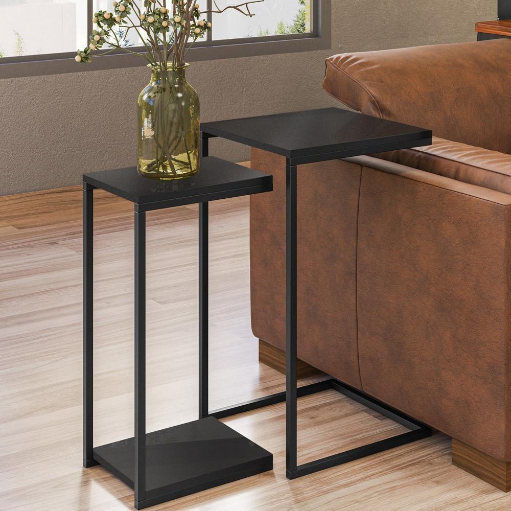 02 Conjuntos De Mesas Laterais Industrial D01 Design Preto - 5