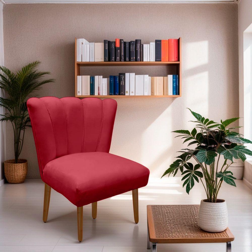 Cadeira Pétala Flor Para Sala De Estar Penteadeira Salão Suede Vermelho - 3