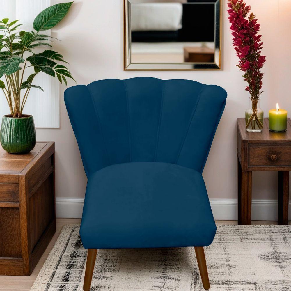 Cadeira Pétala Flor Para Sala De Estar Penteadeira Salão Suede Azul Marinho - 3