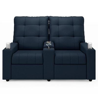 Poltrona Do Papai Reclinável Mallie 2 Lugares Baú Usb Fh9 Veludo Azul - Mpozenato