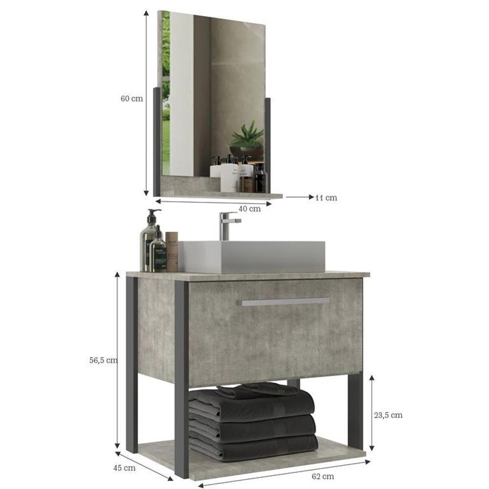 Conjunto Para Banheiro Medelin Balcão Com Espelheira 60 Cm - Concreto Grafite Concreto Grafite - 2