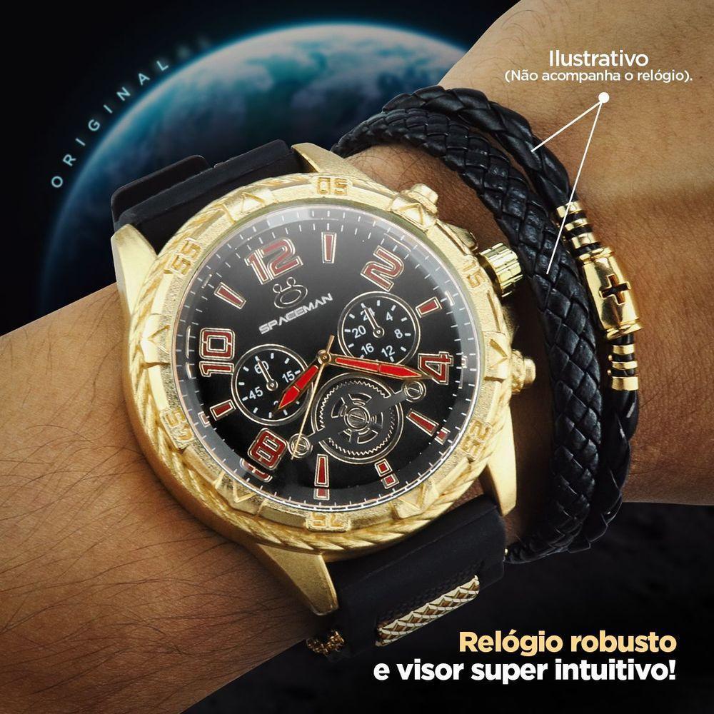 Relogio Dourado Masculino + Cordão Crucifixo Grumet Preto - 6