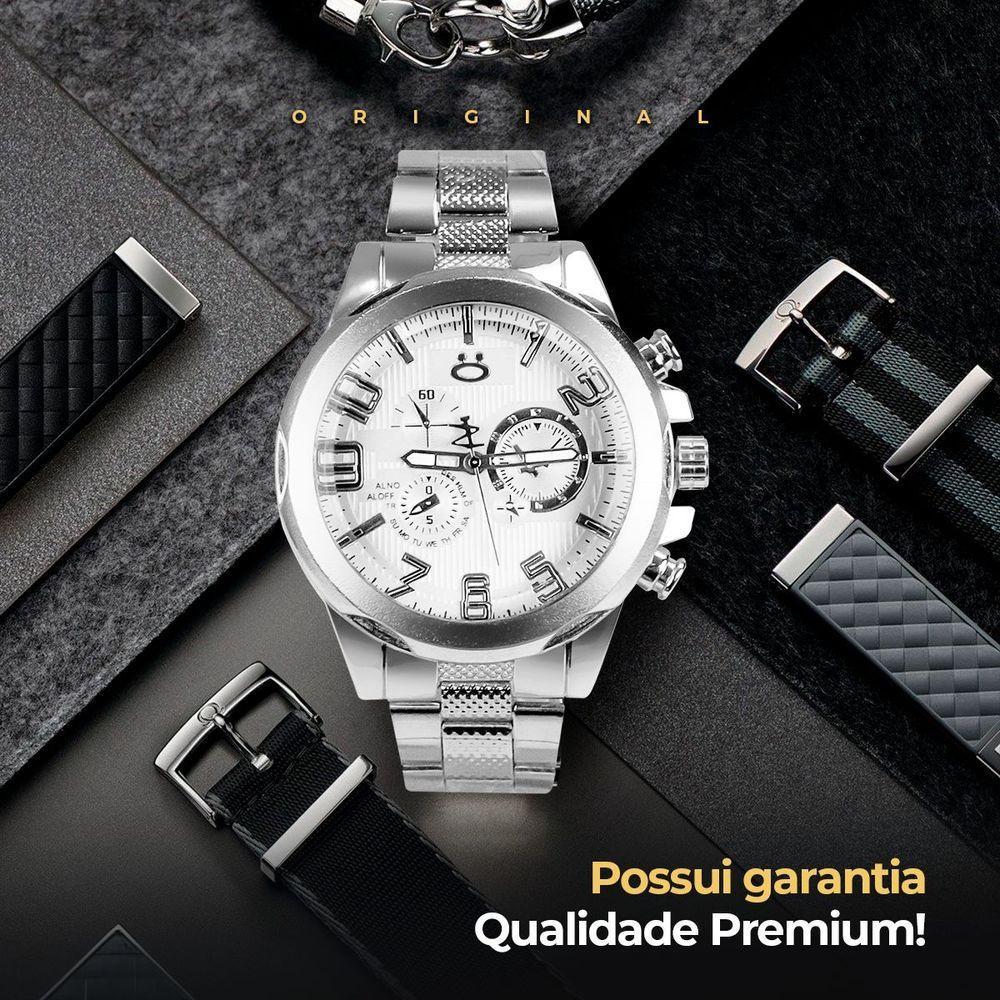 Relogio Masculino Aço Inox + Caixa + Cordão Pingente Cruz - 2