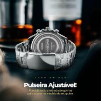 Relogio Masculino Aço Inox + Caixa + Cordão Pingente Cruz