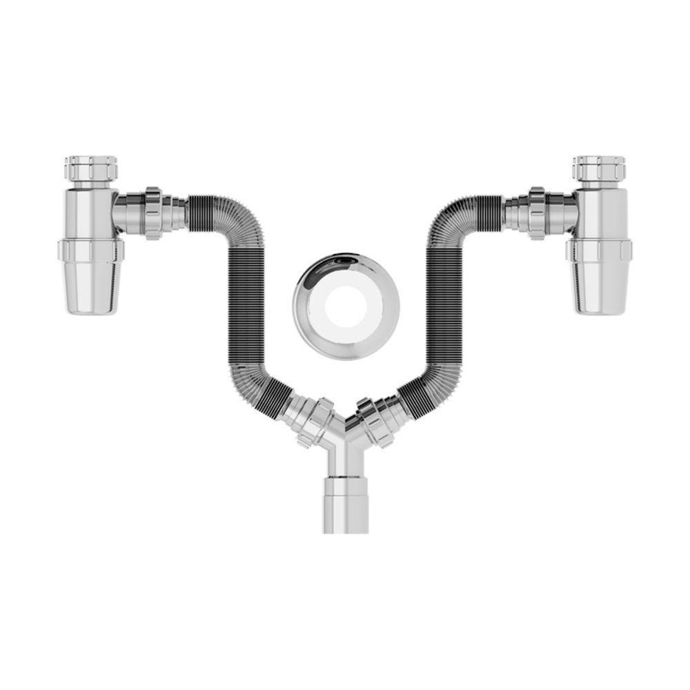 Sifão Duplo Sanfonado Extensível Censi Com Copo Horizontal Cromado - 1