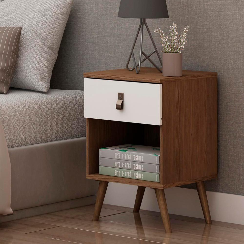 Kit Com Duas Mesas De Cabeceira Corsa Ebano Frente Branco Genialflex - 1