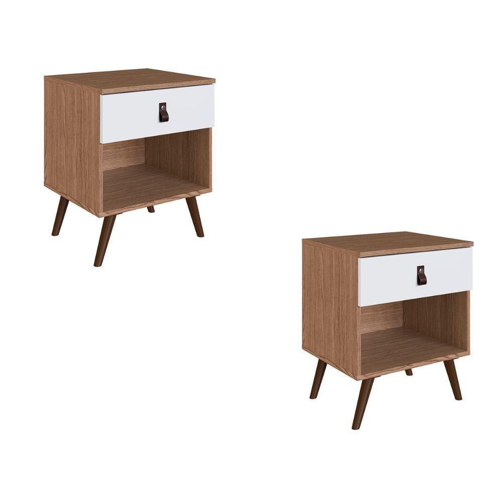 Kit Com Duas Mesas De Cabeceira Corsa Ebano Frente Branco Genialflex - 3