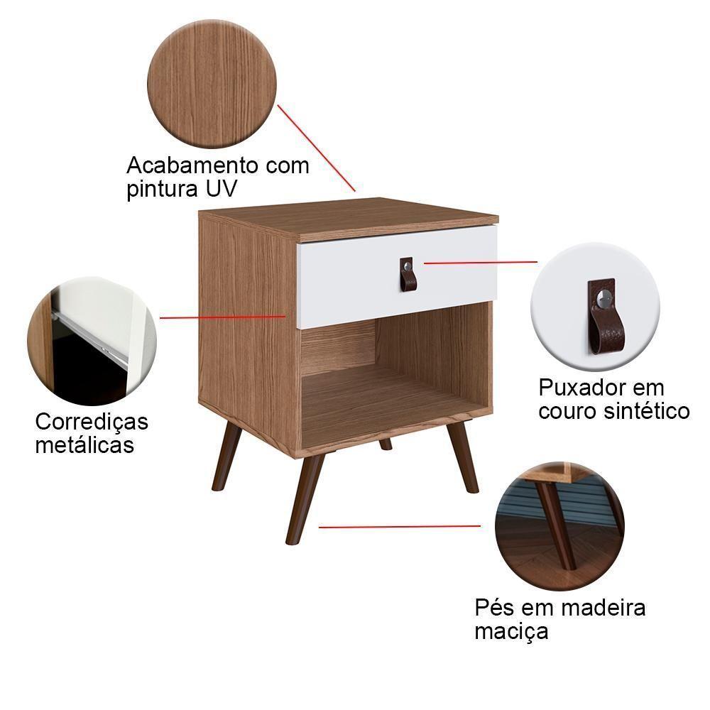 Kit Com Duas Mesas De Cabeceira Corsa Ebano Frente Branco Genialflex - 5