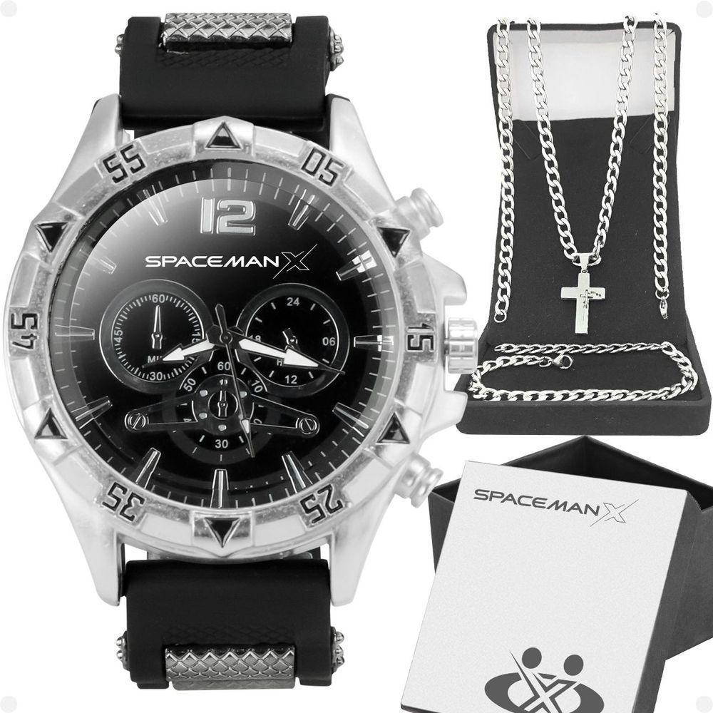 Relogio Masculino Prata + Cordão Grumet + Pulseira + Caixa - 1