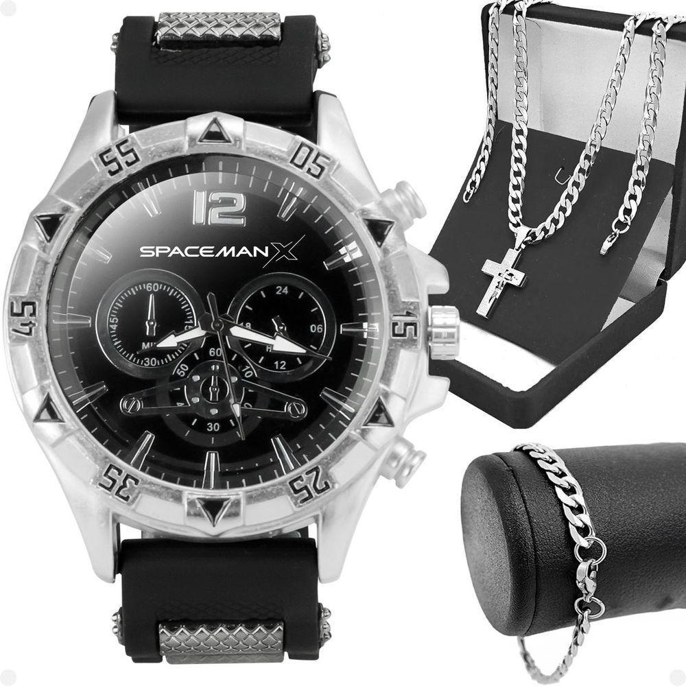 Relogio Masculino Prata + Cordão Grumet + Pulseira + Caixa - 5
