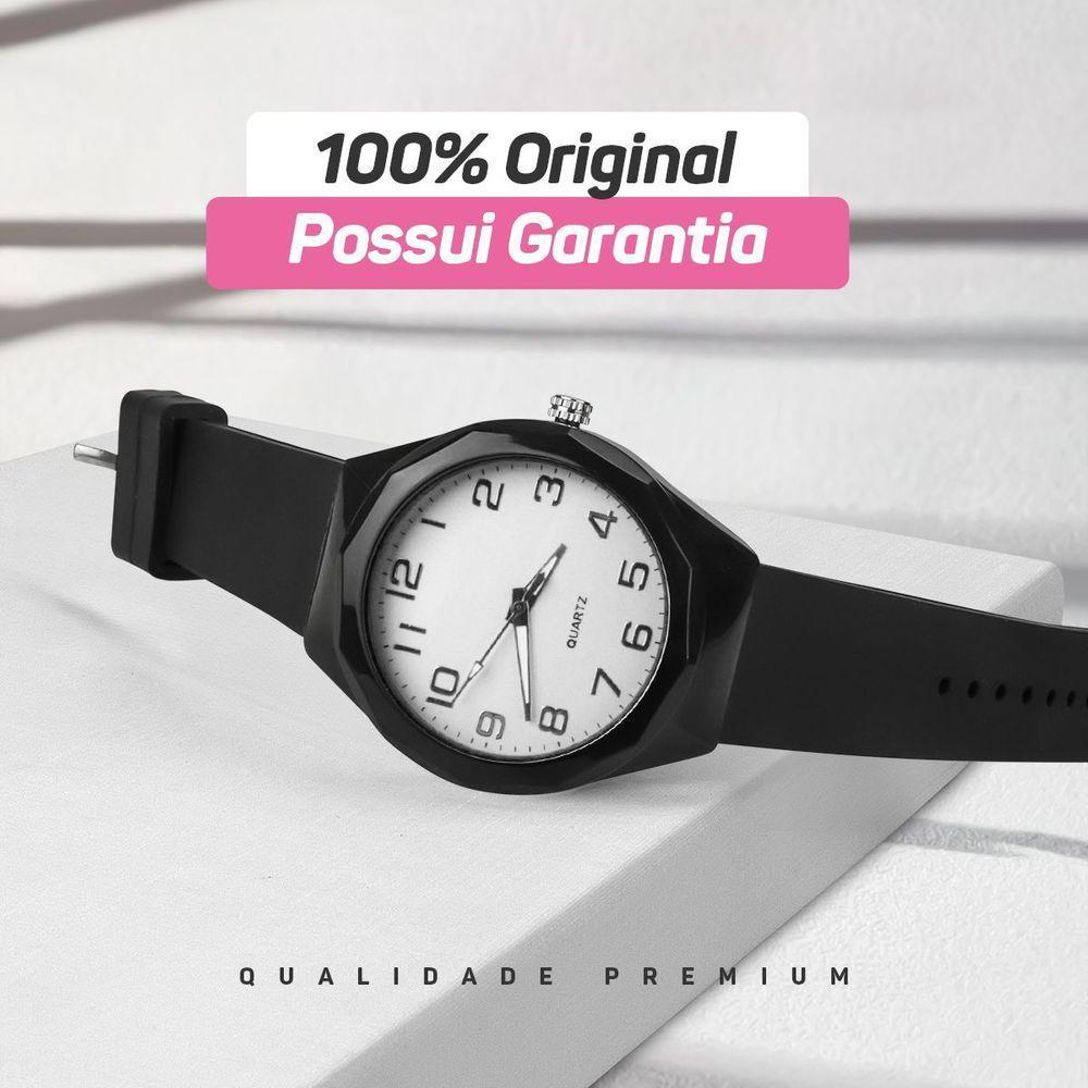 Colar Brinco + Relogio Feminino Aço Prova Dagua Coração Moda Qualidade Preto - 7