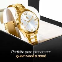 Relogio Feminino Dourado Aço Inox + Caixa + Pulseira Pandora - 2