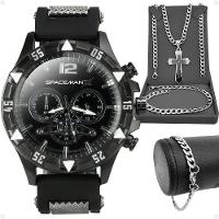 Relogio Masculino Preto + Cordão Prata Grumet + Relogio Masculino Aço Inox Black Piano - 1