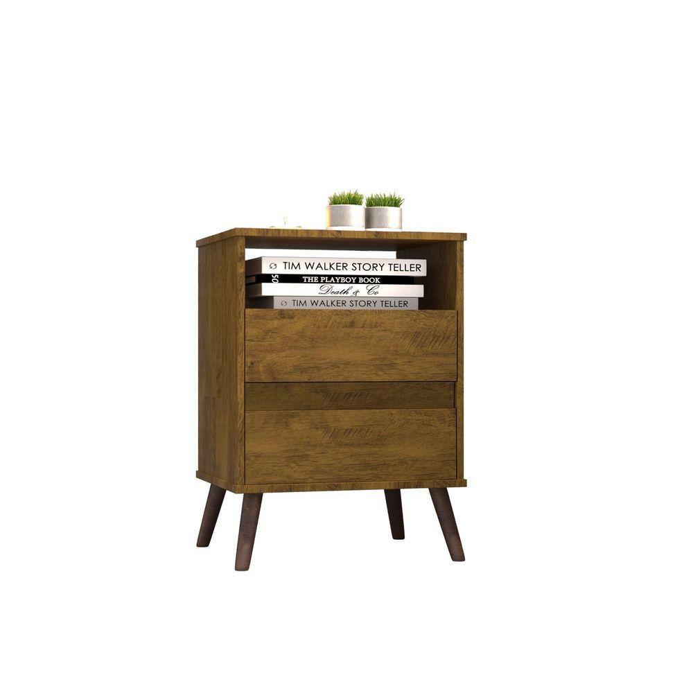Mesa Para Cabeceira Com 2 Gaveta E 4 Pés Retrô Paris 67x45cm Canela - 1