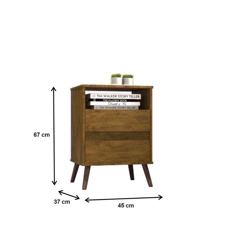 Mesa Para Cabeceira Com 2 Gaveta E 4 Pés Retrô Paris 67x45cm Canela - 2