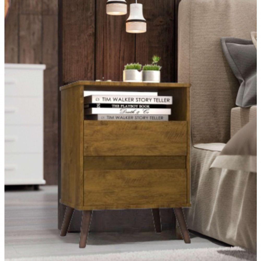 Mesa Para Cabeceira Com 2 Gaveta E 4 Pés Retrô Paris 67x45cm Canela - 3