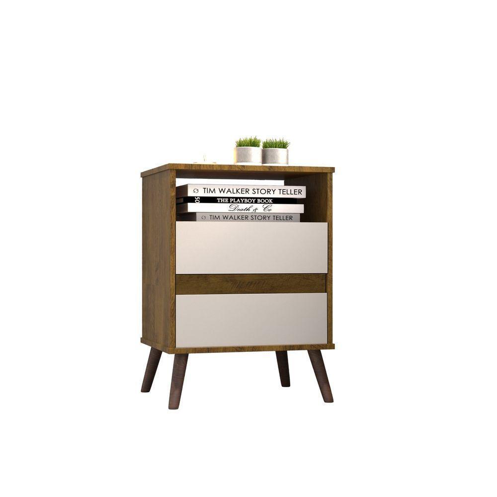 Mesa Para Cabeceira Com 2 Gaveta E 4 Pés Retrô Paris 67x45cm Canela/off White - 1